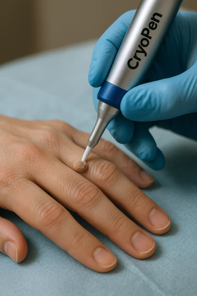 example of cryopen wart removal Newcastle upon Tyne treatment on a persons finger
